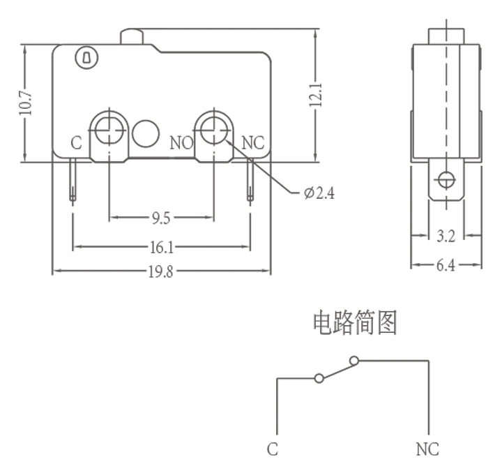 High Temperature 2 Pin Normal Closed Nc Push Button Micro Switch 25t105