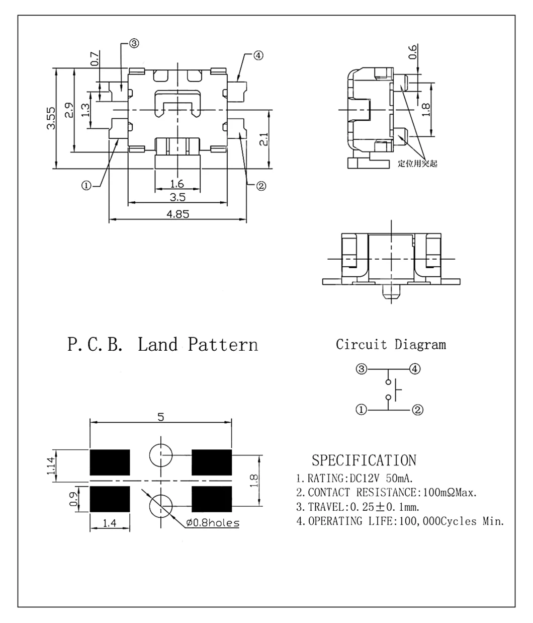 Wholesale Supply Horizontal SMD Type 3X3.5mm Micro Push Button Switch Right Angle Tact Switch