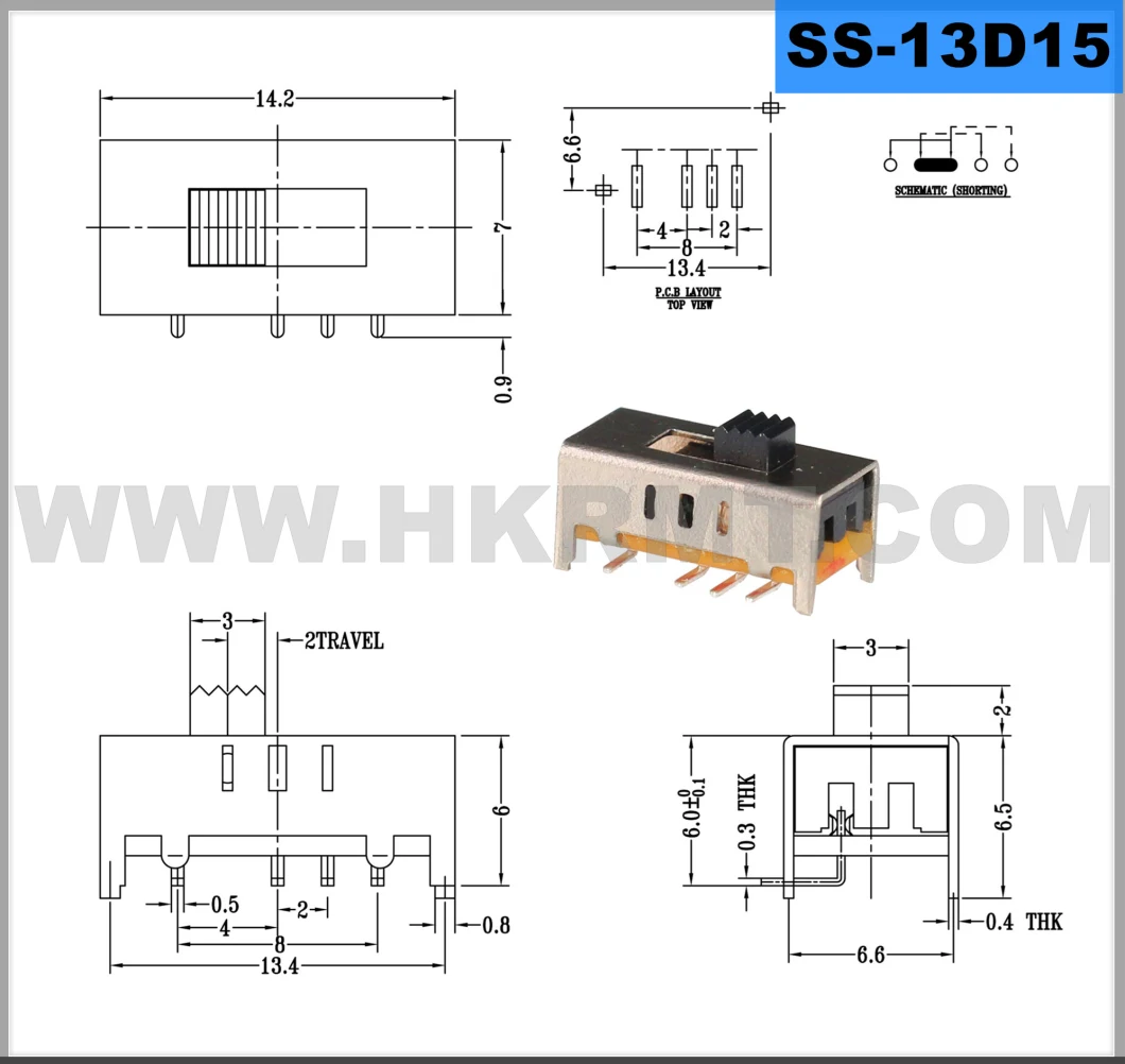 Push Button Switch Push Switch Vertical Slide Switch (SS-13D15)