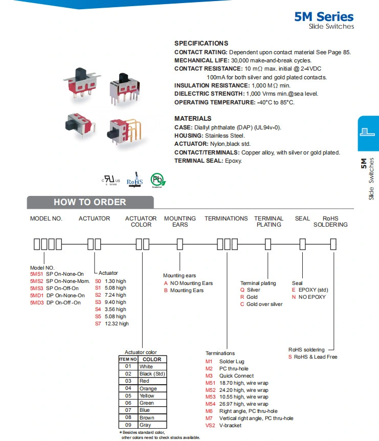 Vertical Slide Switch with Short Black Actuator