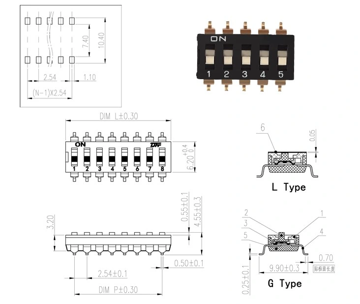 SMD DIP Push Button Switch 2.54mm Pitch Remote Control IC Type Micro Push Button DIP Switch