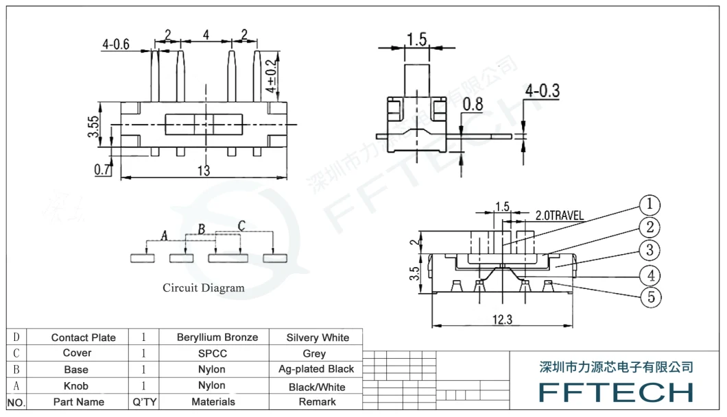 New Arrival Right Angle DIP Type Miniature Slide Switch Spdt Slide Switch with 90 Degree Angled Pins