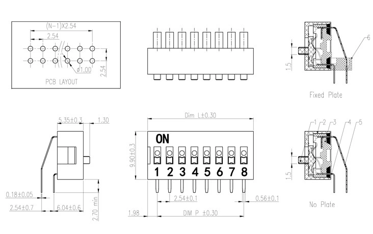 Right Angle Type DIP Switch Slide Plastic 1-12 Position DIP Tact Switch DIP Code Switch Dialing Switch